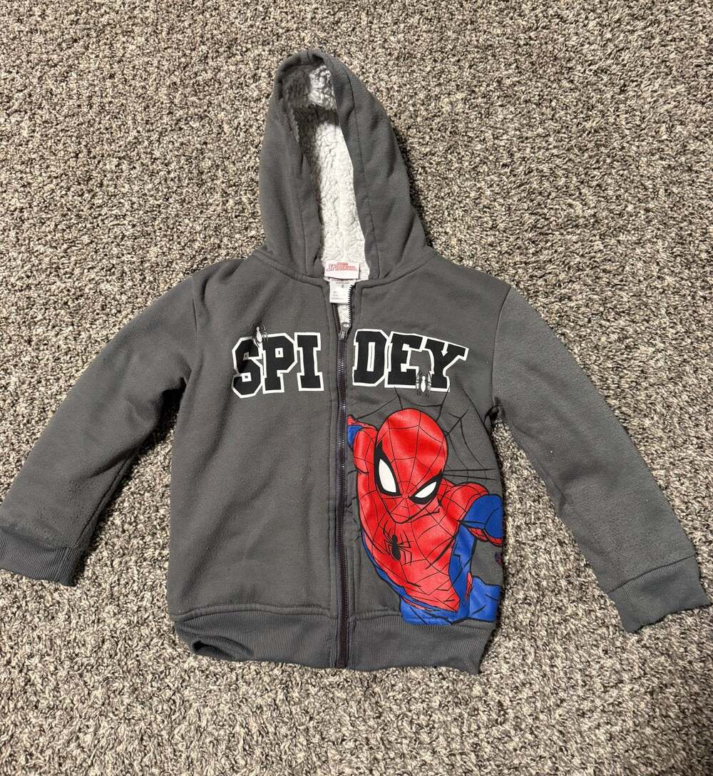 Marvel Spider-Man Sherpa Lined Full Zip Hoodie Gray Size 6 Kids